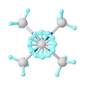 Structure of pentamethylmolybdenum, Mo(CH 3) 5, showing 4-fold disorder of one methyl group.[1]