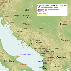 Approximate area settled by Illyrian tribes during classical antiquity