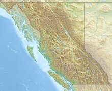 Relief map of British Columbia pinpointing the location of the Mount Edziza volcanic complex