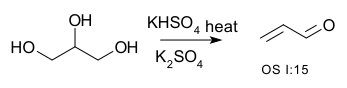 Elimination reaction of glycerol to acrolein