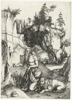 Jerome Penitent in the Wilderness, engraving, Albrecht Dürer 1494–1498
