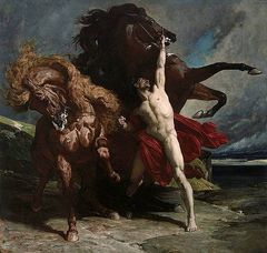 Painting of man with horses.