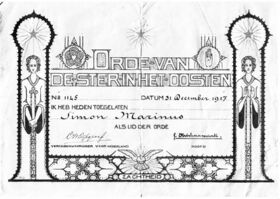 Reproduction of a membership certificate of the Order of the Star in the East