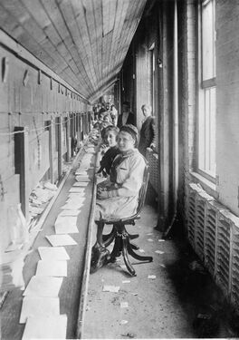 USDA seed packet assembly line, circa 1916