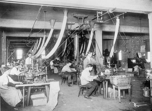 USDA seed packeting machines in operation, circa 1916
