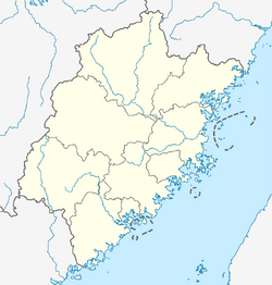 Map of Fujian and adjacent areas, with markers for the locations of Hokkien varieties