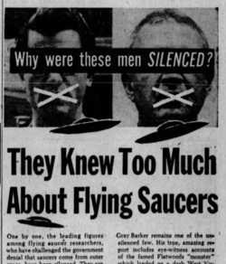 An ad reads, "Why were these men silenced? They Knew Too Much About Flying Saucers"