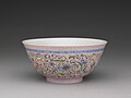 Famille rose bowl with lotus design on pink ground, Qing dynasty, Qianlong period (1736–1795). National Palace Museum, Taipei.