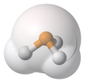 Phosphine, van-der-Waals-based model with ball-and-stick model superimposed