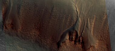 Close view of gully in crater, as seen by HiRISE