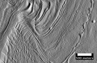 Surface of Nilosyrtis Mensae showing ridges and cracks, as seen by HiRISE, under the HiWish program