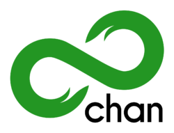 Green infinity symbol, with "chan" underneath in black lowercase sans serif text