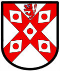 5 rustres—Argent; on a saltire gules five rustres argent, in chief a lion rampant of the second (gules)—Dalrymple of Woodhead, Scotland