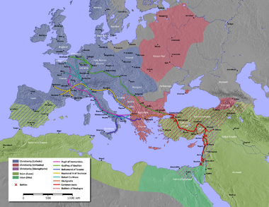 A map showing the route taken by the crusader armies