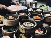 An assortment of items in a Dim Sum breakfast meal