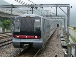 Light-rail train on a straightaway