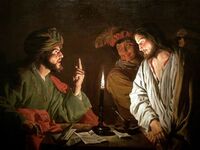 Matthias Stom's depiction of Jesus before Caiaphas, c. 1630