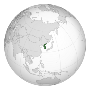 Korea shown in dark green