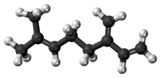 Ball-and-stick model of the beta-myrcene molecule