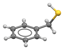 Ball-and-stick model of the benzyl mercaptan molecule