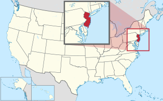Karte der USA, New Jersey hervorgehoben
