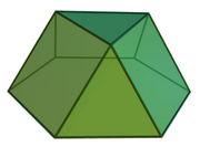 Triangular cupola: Another Johnson solid, this has one regular hexagon face, three square faces, and four equilateral triangle faces.[16]
