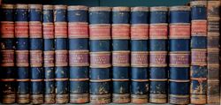 Depicts a set of the Bridgewater Treatises, rebound in leather, together with Charles Babbage's Ninth Bridgewater Treatise