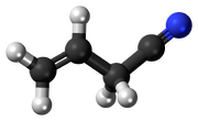 Ball-and-stick model of the allyl cyanide molecule