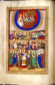 Page from an English Book of Hours (c. 1500), with three differentiated human figures for the Trinity