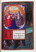 The conventional depiction, with older Father, dove, and Christ showing the wounds of his Passion
