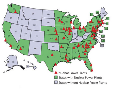 Map of nuclear power plants in the United States