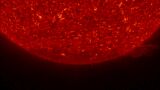 The Sun's South Pole. Material can be seen erupting from the Sun in the lower right side of the image. March 2007