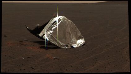 MER-B's discarded heat shield on the surface of Mars.