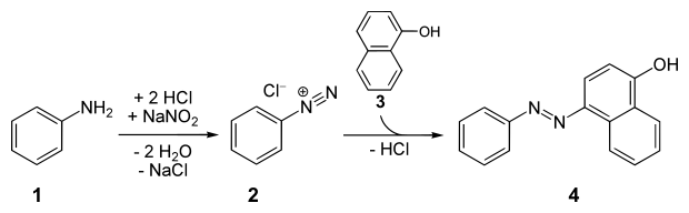 Synthesis of organol brown from aniline and 1-naphthol