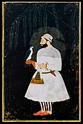 Contemporary painting of the sixth Sikh guru, Guru Hargobind. Provincial Mughal school, Deccan, mid-17th century.jpg