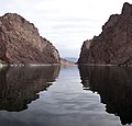 The Colorado River runs smoothly through Black Canyon, downstream from the Hoover Dam (about 45 minutes by car from Las Vegas, NV).