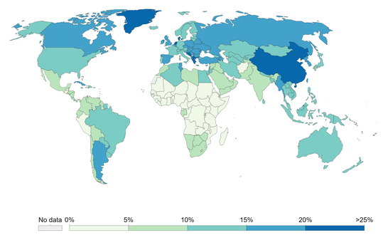 Share of deaths from smoking, 2017[59]