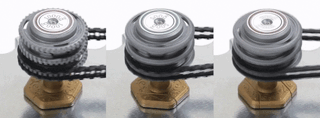 The three spintronic resistors each have different equivalent values (from left to right): 1000 ohms, 500 ohms, and 200 ohms.