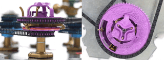 A spintronic equivalent of an enhancement-mode field-effect transistor. The greater the voltage applied to the top sprocket, the lower the resistance of the bottom sprocket.