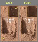 Color versions of the photos showing ice sublimation, with the lower left corner of the trench enlarged in the insets in the upper right of the images.
