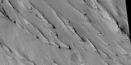 Yardangs, as seen by HiRISE under HiWish program Location is near Gordii Dorsum in the Amazonis quadrangle. Note: this is an enlargement of previous image.