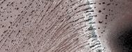 Close, color view of the end of gullies in Russell Crater, as seen by HiRISE