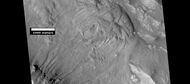 Gullies and massive flow of material, as seen by HiRISE under HiWish program. Gullies are enlarged in next image. Location is Bamberg crater