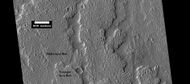 Close-up of lava flow with labels, as seen by HiRISE under HiWish program Note: this is an enlargement of the previous image of lava flows.