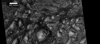 Layers in Firsoff Crater, as seen by HiRISE under HiWish program Note: this image field can be found in the previous image of the layers in Firsoff Crater, as seen by CTX camera (on Mars Reconnaissance Orbiter).