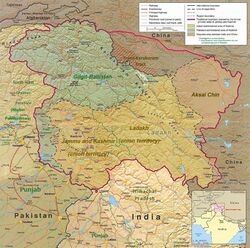 A map of the disputed Kashmir region showing the Pakistani administered region of Baltistan, a part of Pakistani-administered Gilgit-Baltistan