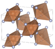 Unit cell of antimony trifluoride. The distorted-octahedral coordination of the fluorine relative to the antimony is visualized.