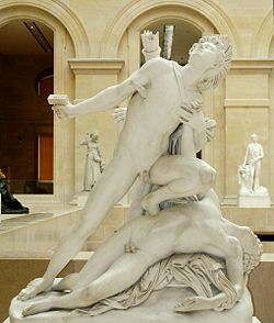 Statue of two naked warriors.