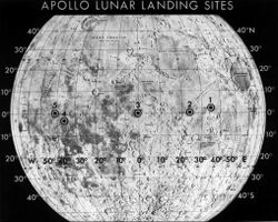 A map of the Moon showing prospective landing sites for Apollo 11. Site 2 in the Sea of Tranquility was chosen.
