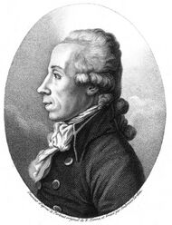 Oval black and white engraving of a man looking left with a scarf and a coat with large buttons.